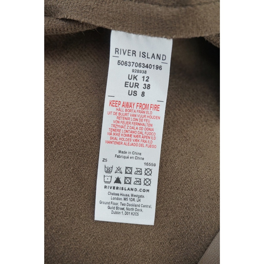 River Island Drape Cowl Neck Ruched Midi Dress Faux Leather Slit Brown US 8 NEW - Picture 9 of 9